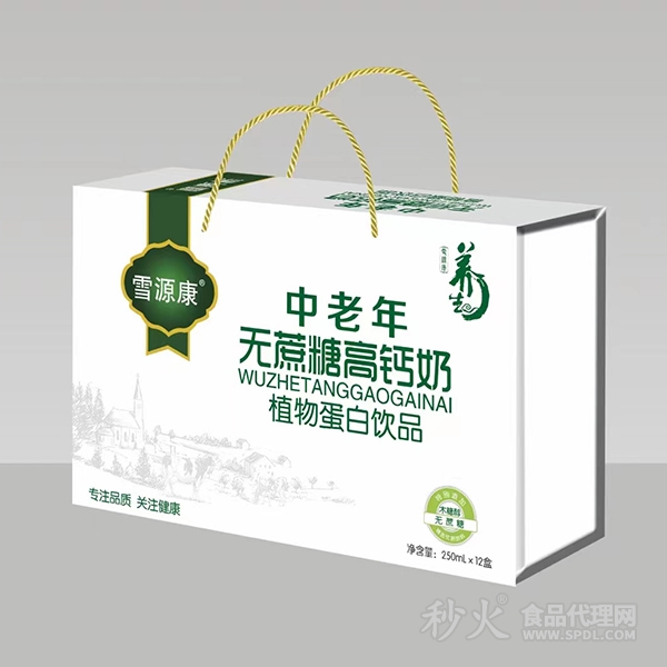 雪源康中老年无蔗糖高钙奶植物蛋白饮品250mlx12瓶