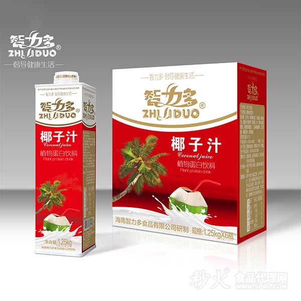 智力多椰子汁植物蛋白饮料1.25kgx6瓶