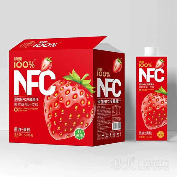顶甄100%NFC果粒草莓汁1.5Lx6瓶