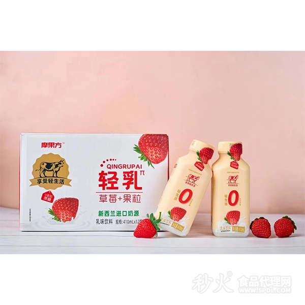 摩果方轻乳草莓+果粒乳味饮料410mlx12瓶