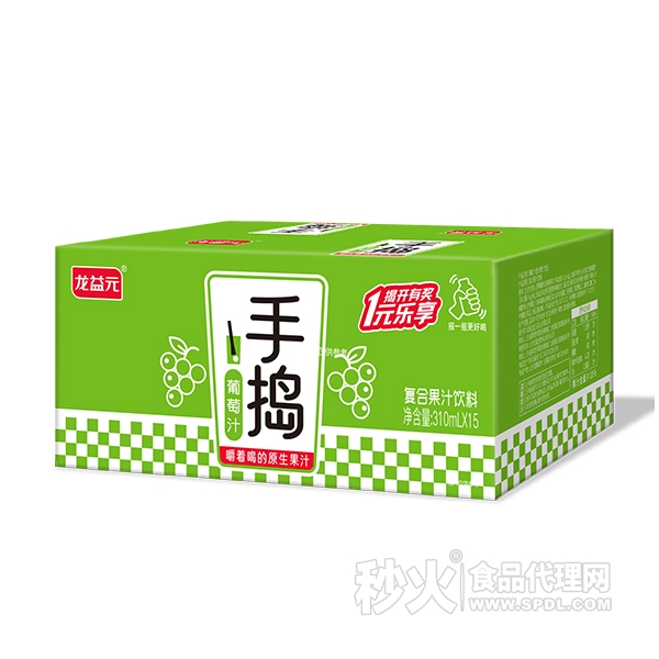 龙益元手捣葡萄汁复合果汁饮料310mlx15瓶