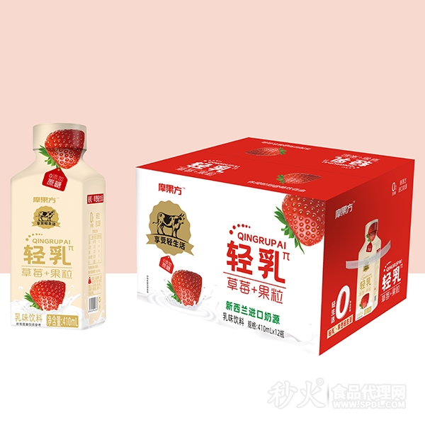 摩果方轻乳草莓果粒乳味饮料410mlx12瓶