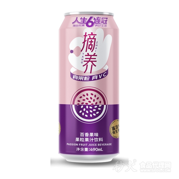 摘养百香果味果粒果汁饮料490ml