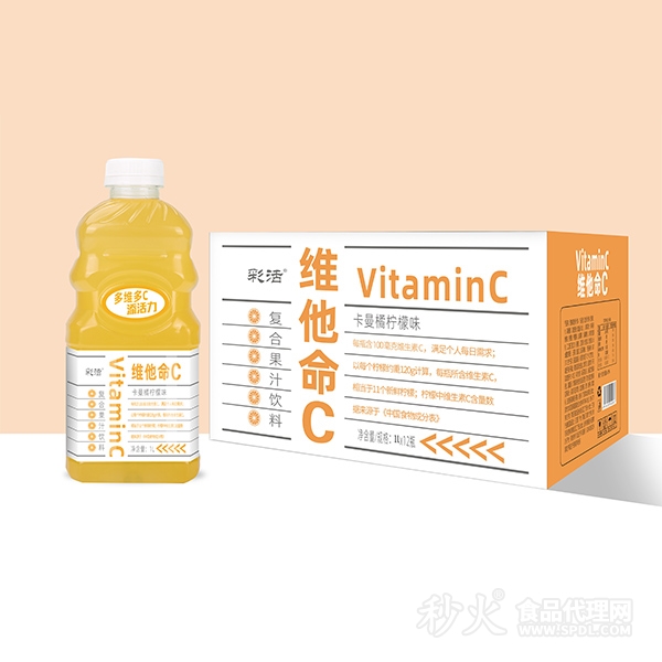 彩活维他命c卡曼橘柠檬味复合果汁饮料1Lx12瓶