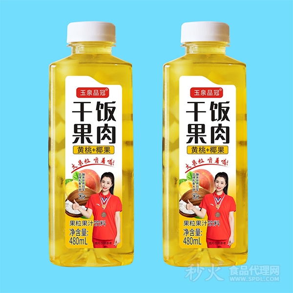 玉泉品冠干饭果肉黄桃+椰果果粒果汁饮料480ml