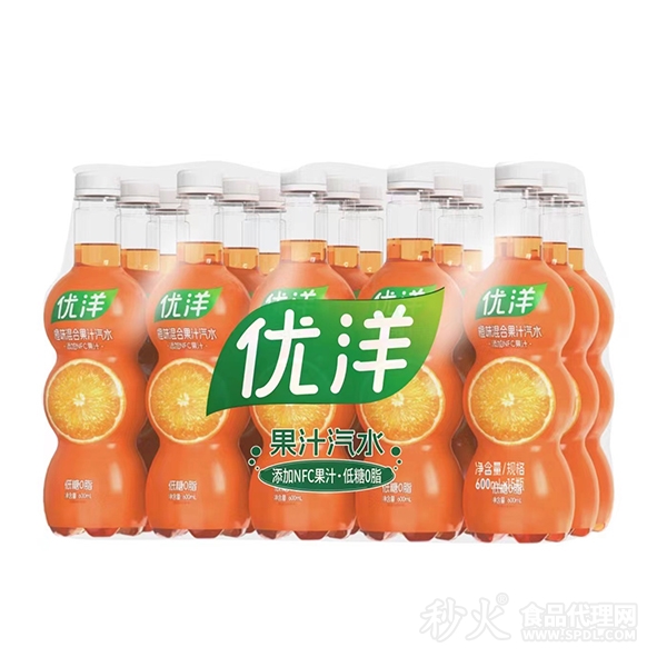 优洋橙味混合果汁汽水600mlx15瓶