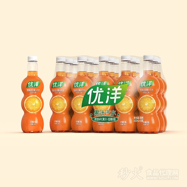 优洋橙味混合果汁汽水600mlx15瓶