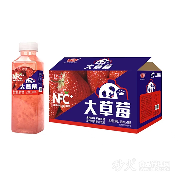 中博大草莓复合果肉果汁饮料480mlx15瓶