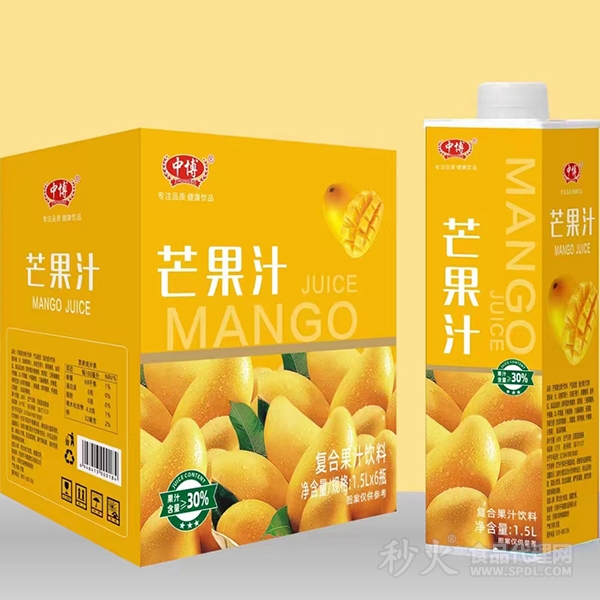 中博芒果汁复合果汁饮料1.5Lx6瓶