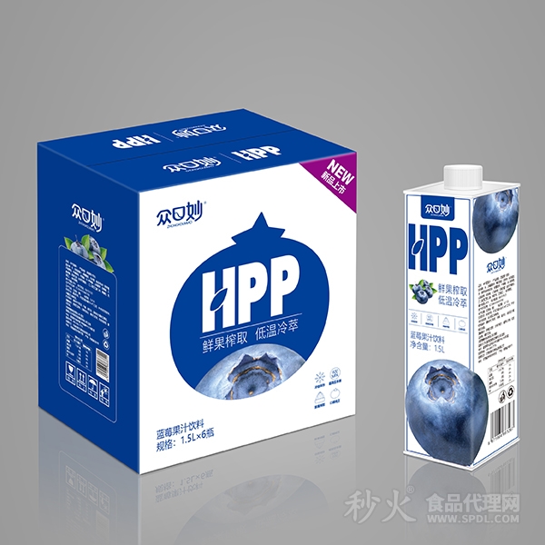 众口妙HPP蓝莓果汁饮料1.5Lx6瓶
