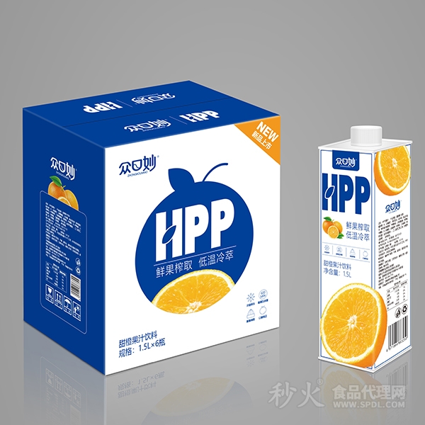 众口妙HPP甜橙果汁饮料1.5Lx6瓶