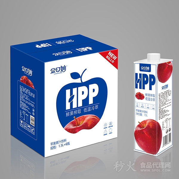 众口妙HPP苹果果汁饮料1.5Lx6瓶
