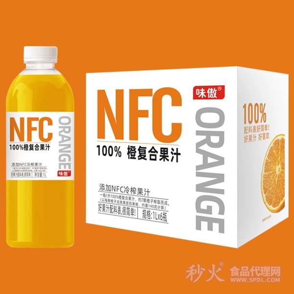 味傲NFC100%橙复合果汁标箱1Lx6瓶