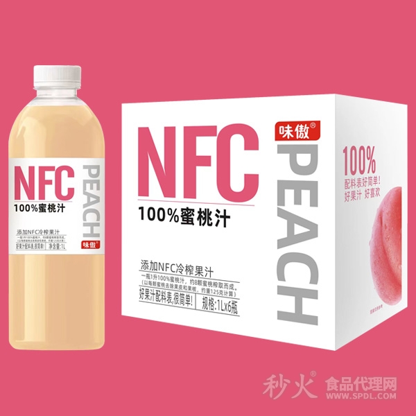 味傲NFC100%蜜桃汁标箱1Lx6瓶