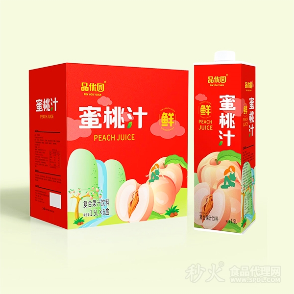 品优园蜜桃汁复合果汁饮料1.5Lx6盒