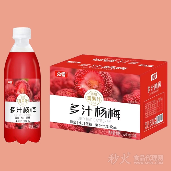 众雪多汁杨梅果汁汽水饮品标箱