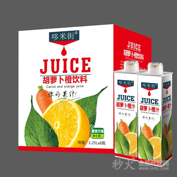 哆米街胡萝卜橙汁饮料饮料1.25LX6瓶