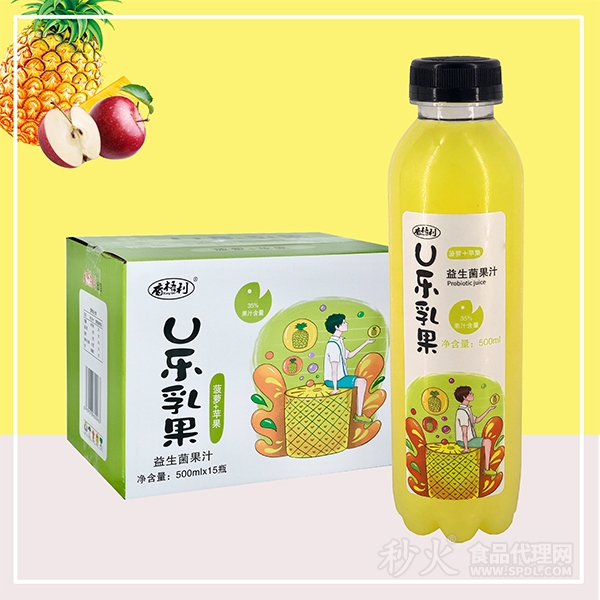 香格利U乐乳果菠萝+苹果益生菌果汁500mlX15瓶