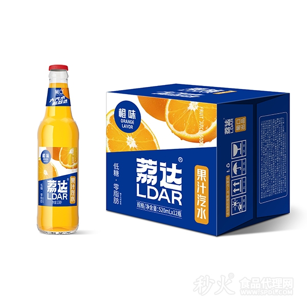 荔达橙味果汁汽水520mlX12瓶