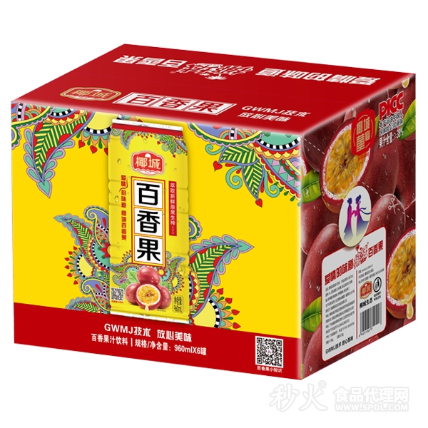 椰城百香果汁饮料960mlx6罐