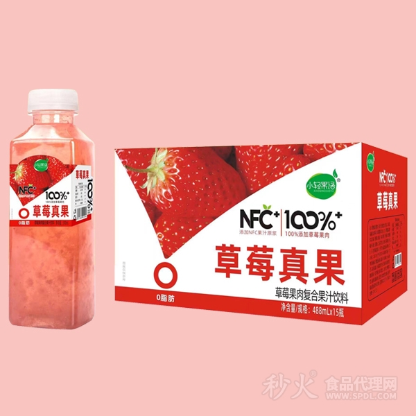 小轻果语草莓真果果肉复合果汁饮料标箱