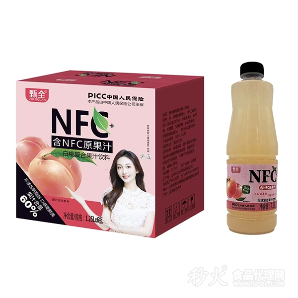 甄全NFC白桃复合果汁饮料1.25LX6瓶