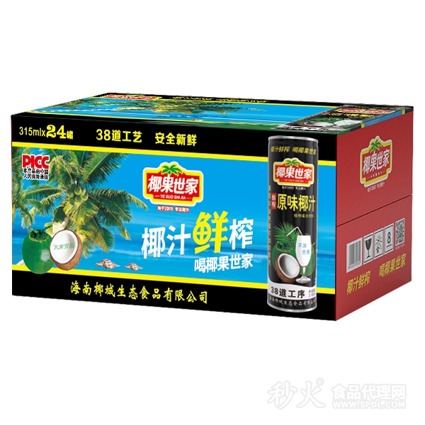 椰果世家鲜榨椰汁饮品315mlx24罐