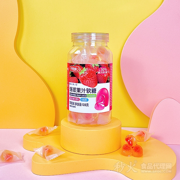 零食猴爆浆果汁软糖草莓味128g