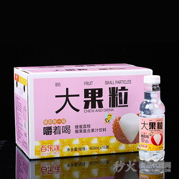百乐洋大果粒蜂蜜荔枝椰果复合果汁饮料450mlx15瓶