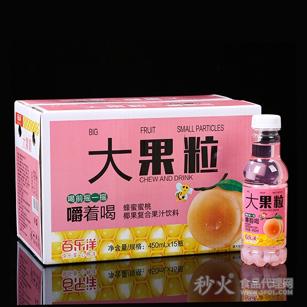 百乐洋大果粒蜂蜜蜜桃椰果复合果汁饮料450mlx15瓶