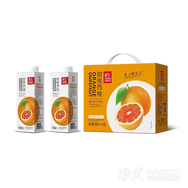 鲜王甜橙西柚复合果汁饮料1Lx6瓶