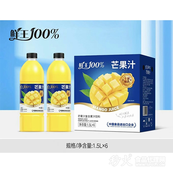 鲜王100%芒果汁复合果汁饮料1.5Lx6瓶