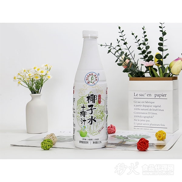 强人椰子水+椰汁植物蛋白饮料1.25L