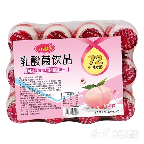 好趣多白桃味乳酸菌饮品100mlx12瓶