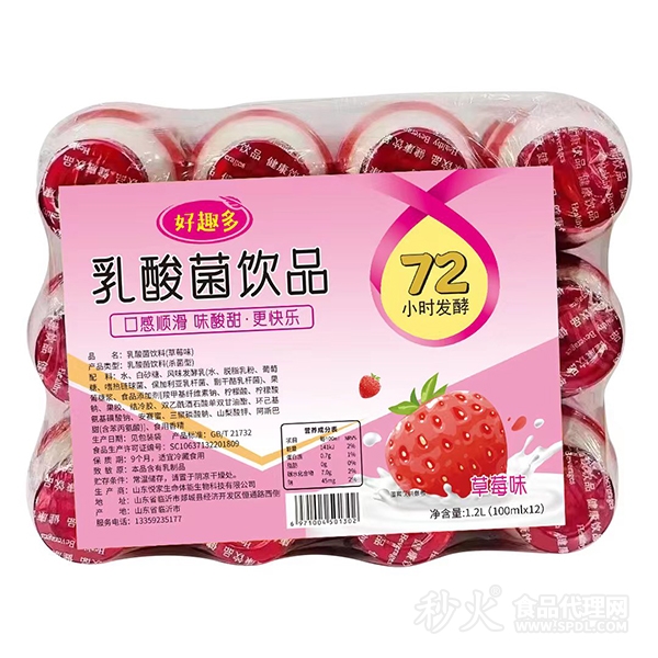 好趣多草莓味乳酸菌饮品100mlx12瓶