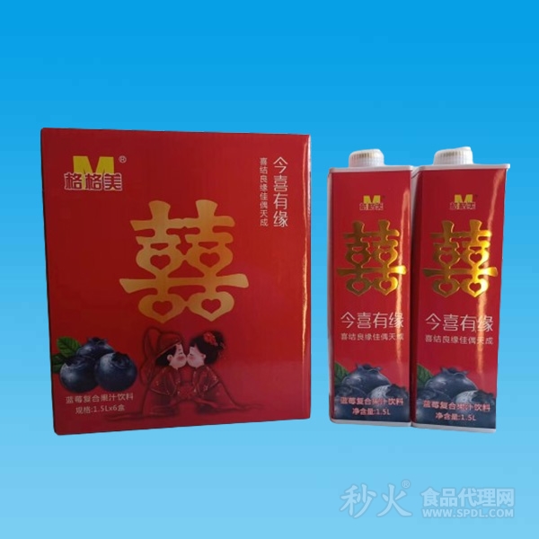 格格美今喜有缘蓝莓复合果汁饮料1.5Lx6盒