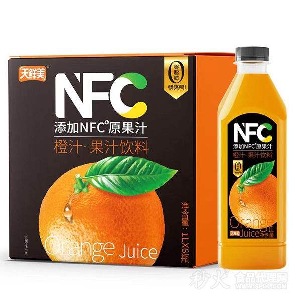 天鲜美NFC橙汁果汁饮料1Lx6瓶