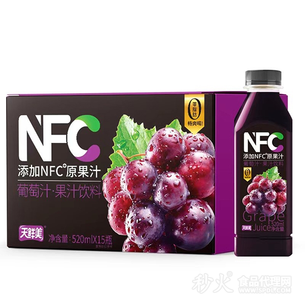 天鲜美NFC葡萄汁果汁饮料520mlx15瓶