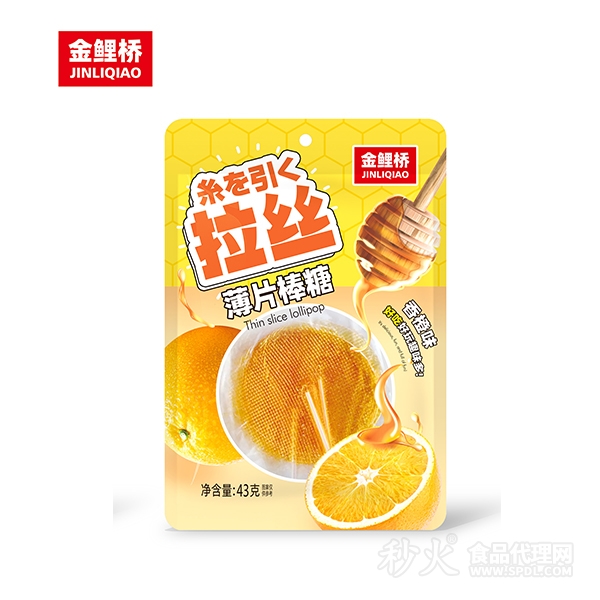 金鲤桥香橙味拉丝薄片棒糖43g