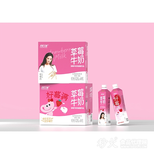 優(yōu)洋草莓牛奶乳酸菌飲品1.25Lx8瓶