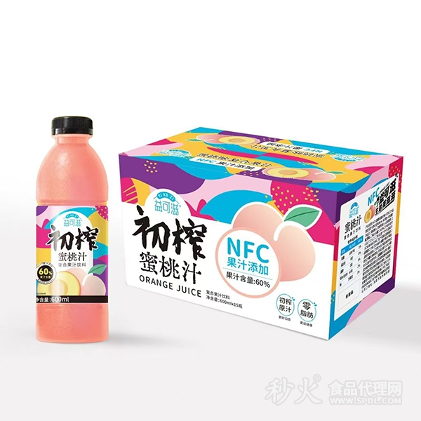 益可滋初榨蜜桃汁NFC果汁添加600ml×15瓶