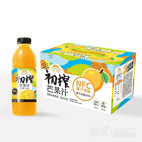 益可滋初榨芒果汁NFC果汁添加600ml×15瓶