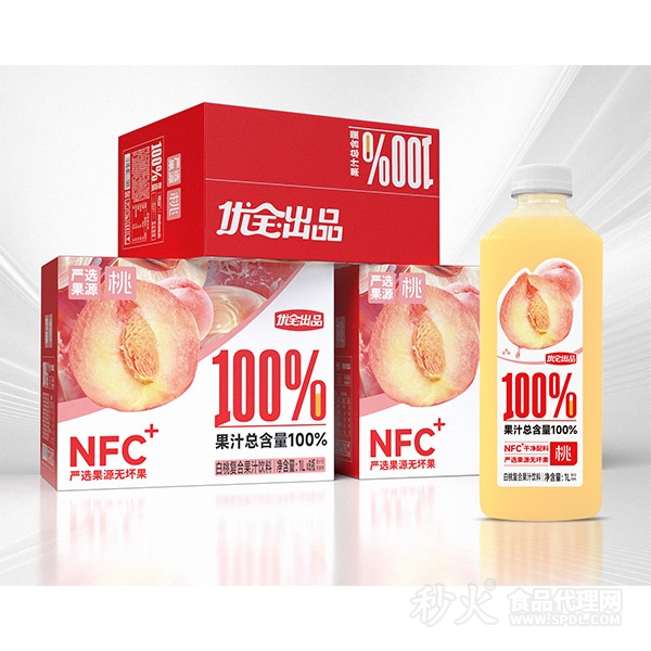 优全出品100_白桃复合果汁饮料1L×8瓶