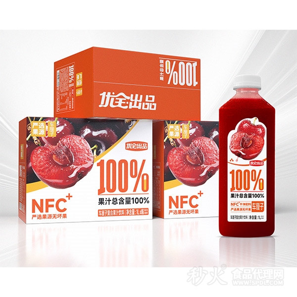 优全出品100_车厘子复合果汁饮料1L×8瓶