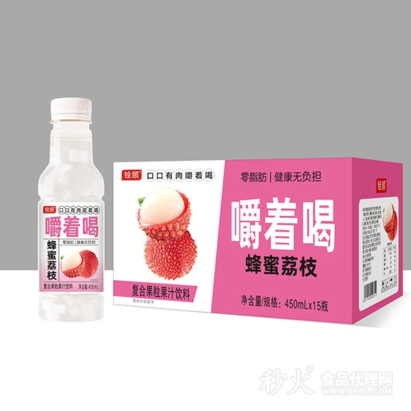 铨顺蜂蜜荔枝复合果粒果汁450mlx15瓶