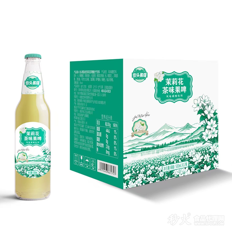 街头熊猫茉莉花茶味果啤500mlx12瓶