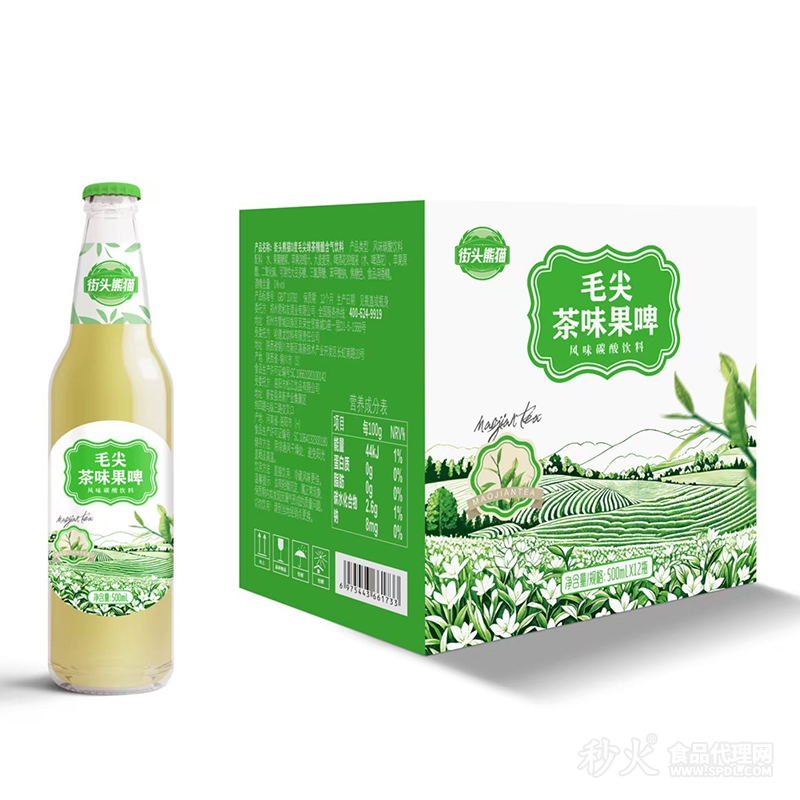 街头熊猫毛尖茶味果啤500mlx12瓶