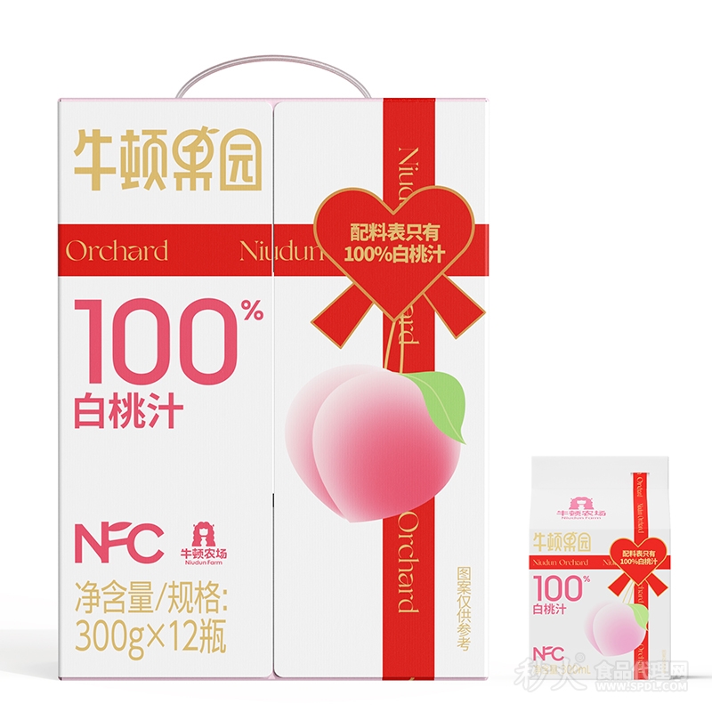 牛顿果园NFC100%白桃汁屋顶盒300gx12瓶