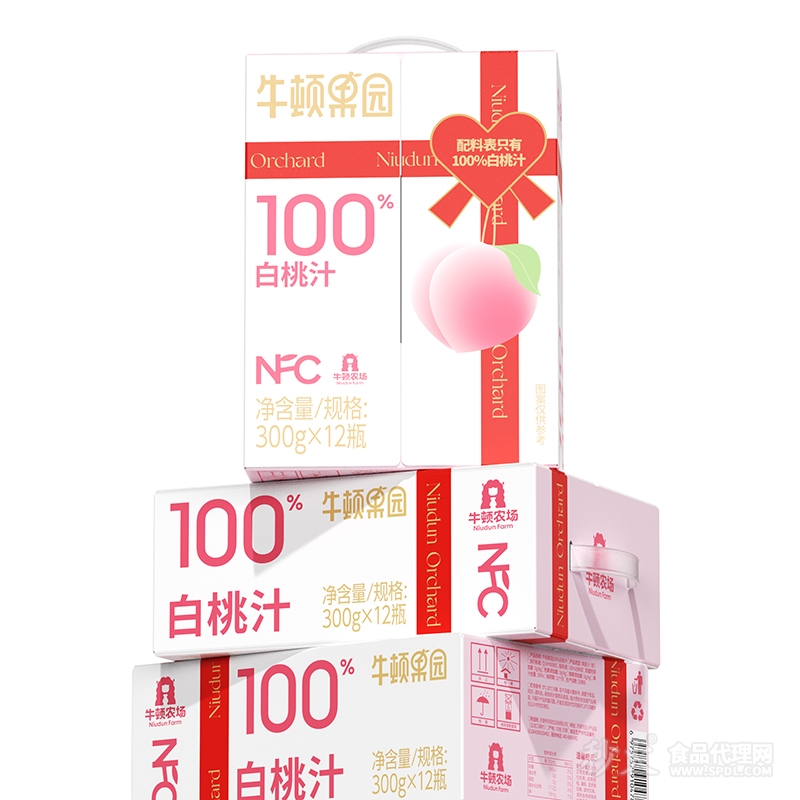 牛顿果园NFC100%白桃汁屋顶盒300gx12瓶