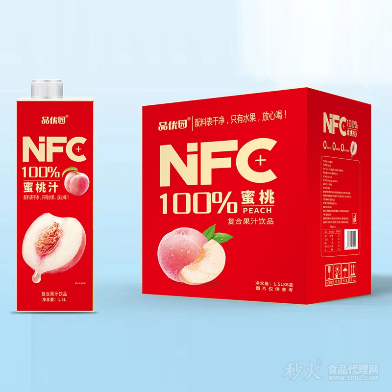 品优园100%蜜桃汁1.5Lx6盒